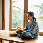 Home 22 하루를 의미 있게 바꾸는 작은 실천 - **Prompt:** "A serene morning scene in a modern Malaysian home. A young Malay woman, in her late 20s...