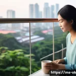 Home 20 일상 소소한 행복을 느끼는 방법 - **Prompt:** A serene early morning scene on a balcony or porch in Kuala Lumpur. A person, dressed mo...
